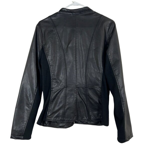 Kenneth Cole Reaction Black Faux Leather Moto Jacket Women’s Large L Slim Fit - Picture 12 of 13